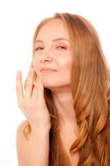 Fototapeta premium Close up portrait of beautiful young woman face. 