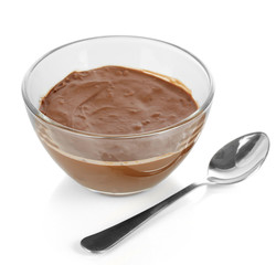 Bowl of chocolate isolated on white