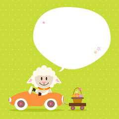 Sheep Car Basket Speech Bubble Green Dots
