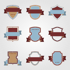 Vintage heraldry shields and ribbons retro style set.