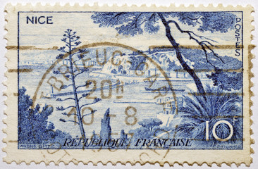 Stamp with the town of Nice in France