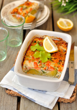 Salmon And Brussels Sprout Bake