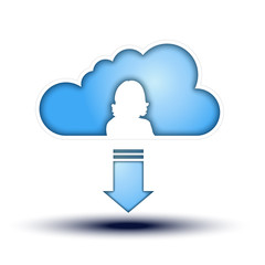 Blue Clouds with Girl Silhouette Icon with Down Arrow