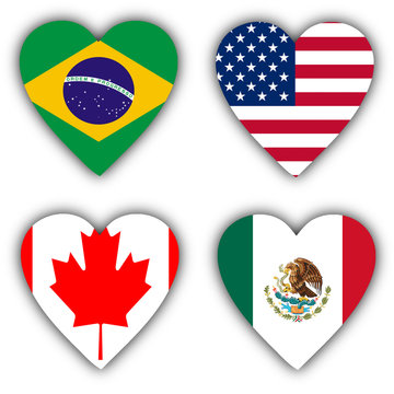 Flags in the shape of a heart, coutries