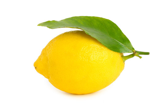 Fresh lemon with green leaf