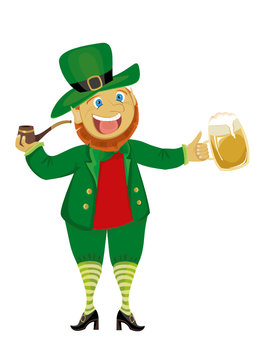 Leprechaun with a pipe and beer