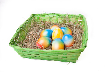 Osternest mit gefärbten Eiern freigestellt