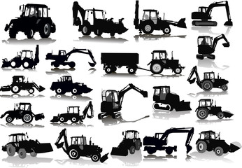 Set of 21 silhouettes of a tractors of road service © Dmitriy Rumyantsev