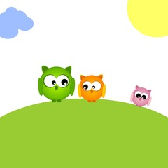 Illustration - landscape with small owls
