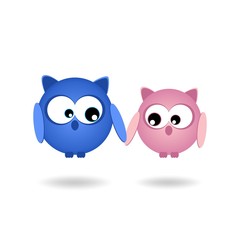 Owls in love, holding each other by the 