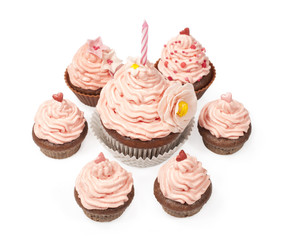 cupcakes with pink  cream and decoration