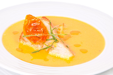 Delicious vegetable soup with bread sauce.