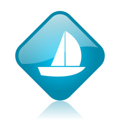 yacht blue square glossy web icon