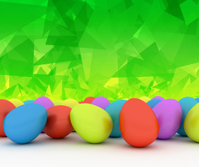 Colorful Easter eggs on green frash background