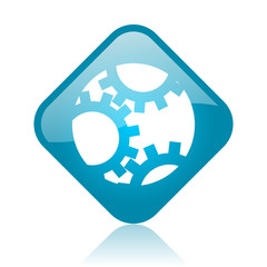 gears blue square glossy web icon