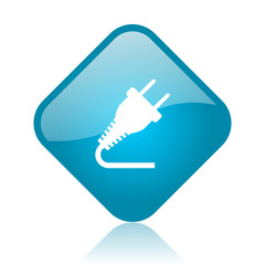 plug blue square glossy web icon