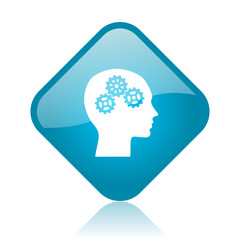 head blue square glossy web icon