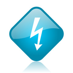 lightning blue square glossy web icon