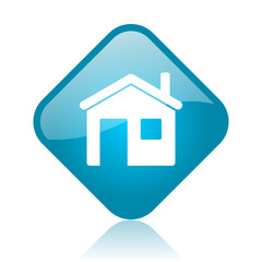 home blue square glossy web icon