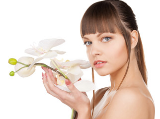lovely woman with orchid flower