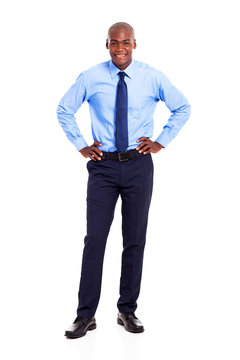 young african american businessman full length portrait isolated