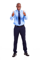 african businessman giving two thumbs up isolated on white