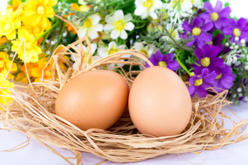 Happy Easter eggs flowers