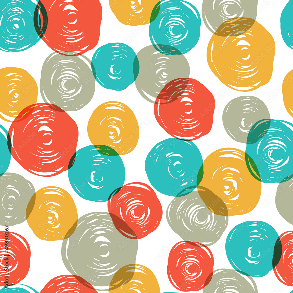 Poster Abstract colorful retro seamless pattern (balls doodles). Vector