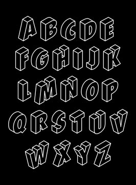 vector 3D alphabet on black background