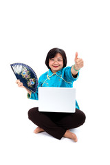 Chinese Woman with laptop, traditional and success