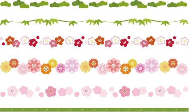 松竹梅と和風の花のライン