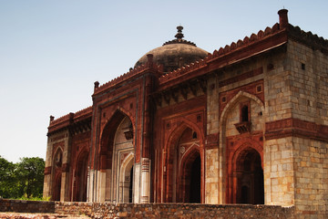 Facade of a mosque in a fort, Old Fort, Delhi, India