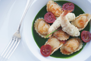 Seafood served in a plate, Sorrento, Campania, Italy