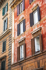 Naklejka premium Low angle view of windows of a house, Rome, Lazio, Italy