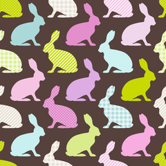 Seamless Pattern Bunnies Stripes/Dots/Check Pastel Brown