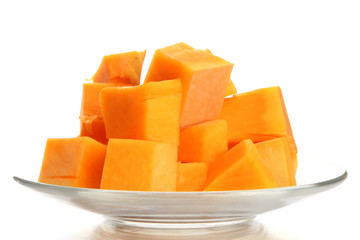 Sliced tasty pumpkin, isolated on white