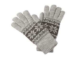 A pair of knitted winter gloves isolated on white background