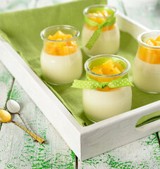 Italian dessert panna cotta with peaches
