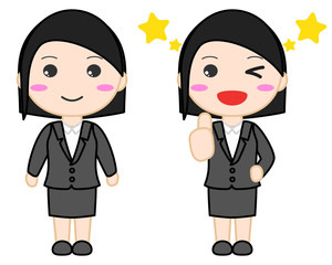 スーツ女性イラスト　笑顔