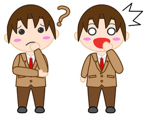 制服男性イラスト　悩む　驚く