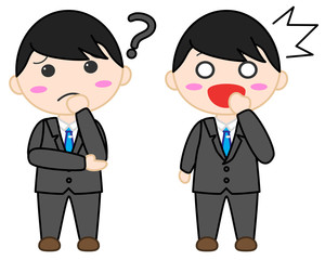 スーツ男性イラスト　悩む　驚く