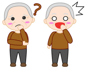 おじいちゃんイラスト　悩む　驚く