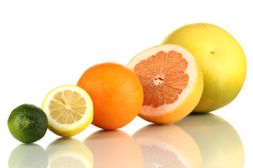 Lots ripe citrus isolated on white