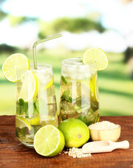 Glasses of cocktail with lime and mint