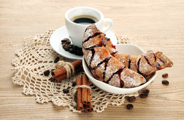 Light tasty breakfast, on wooden table