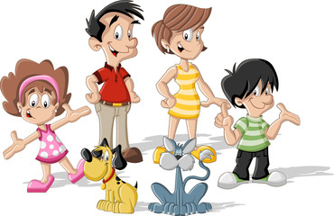 Colorful cute happy cartoon family
