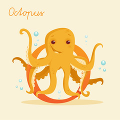 Animal alphabet with octopus  vector illustration