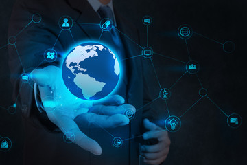 businessman hand holding business diagram