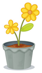 A gray pot with a flower
