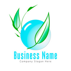 Logo with water drop and leaves for a company working with nature, ecology and environment	